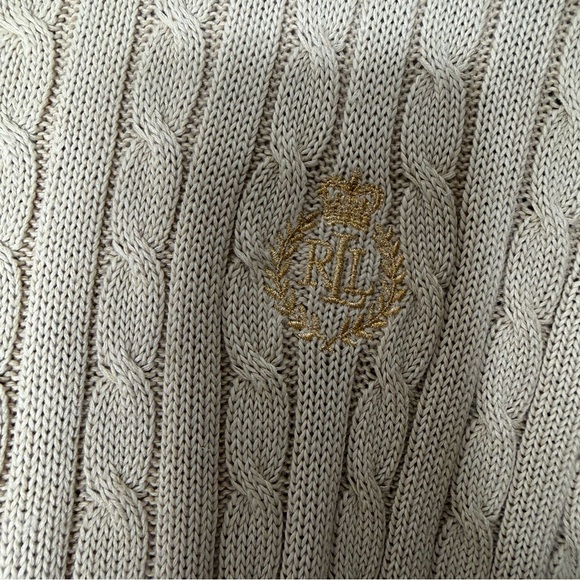 Lauren Ralph Lauren Cardigan Sweater Cable Knit Tan Gold Zipper Small  U - Picture 2 of 10